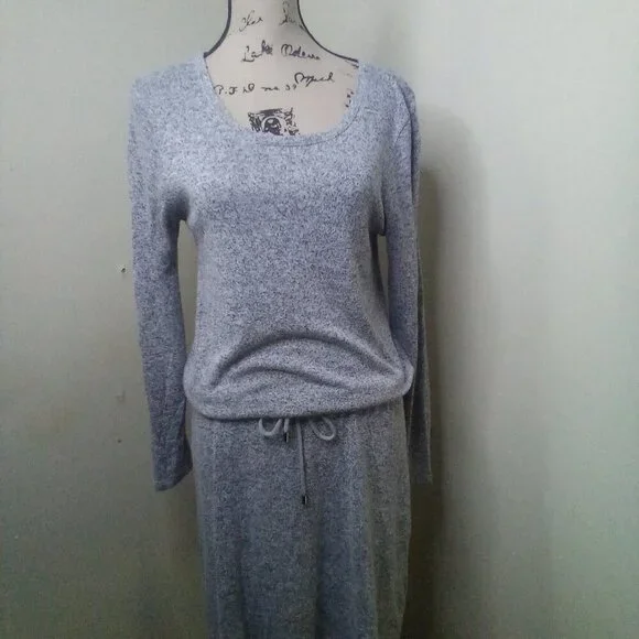 Gap Dress Women XS Long Sleeve Elastic Drawstring Waist Soft Stretch Gray Black - Picture 2 of 12